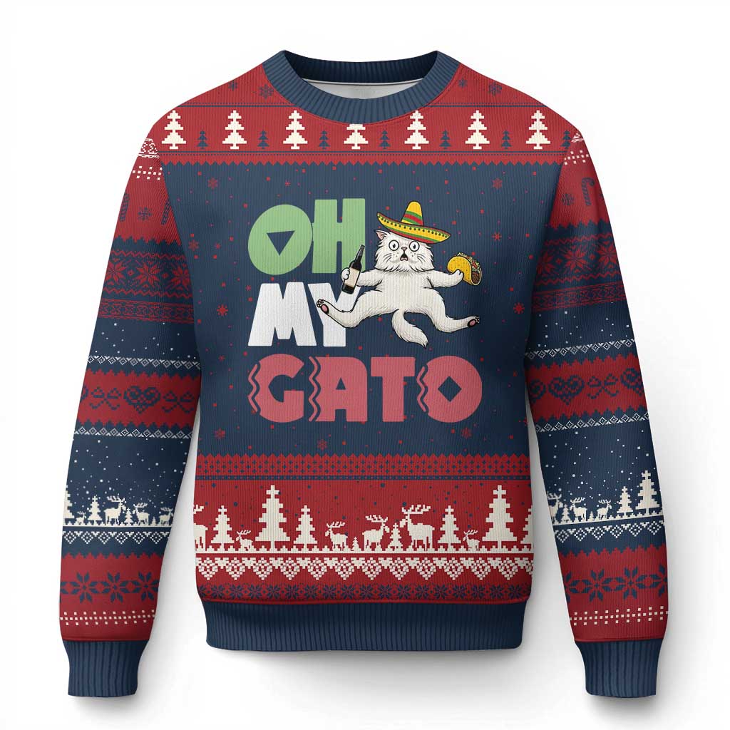 Funny Cinco De Mayo Drunk Cat Ugly Christmas Sweater Oh My Gato