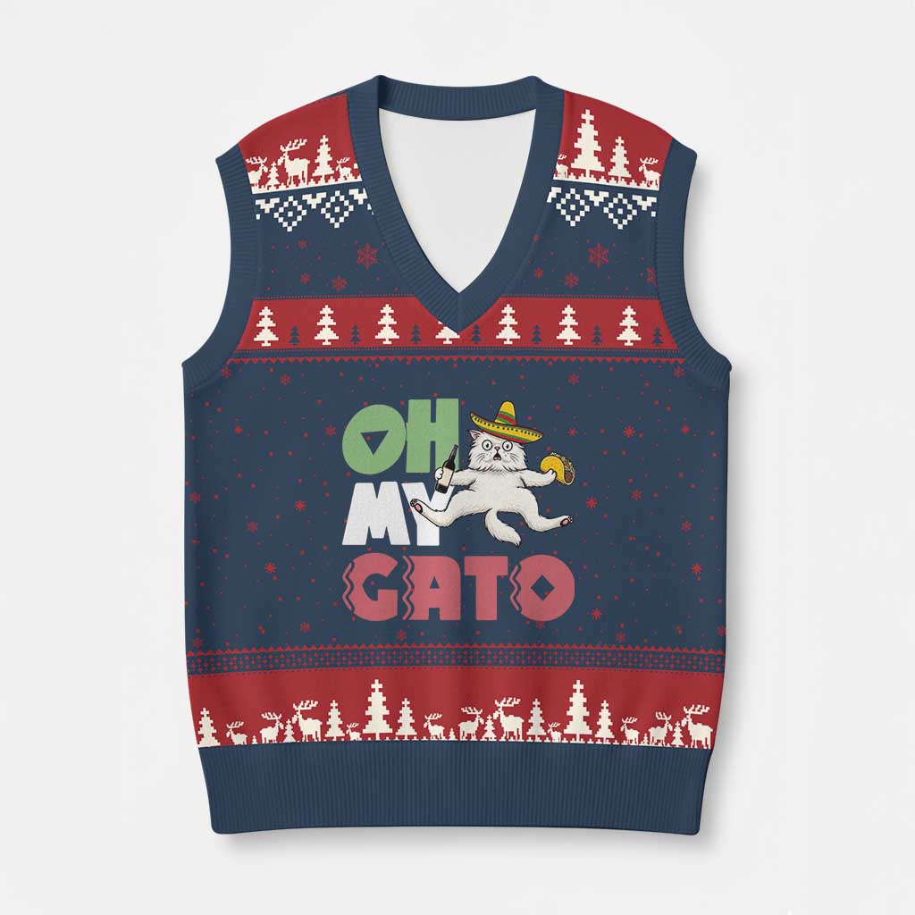 Funny Cinco De Mayo Drunk Cat V-Neck Knit Sweater Vest Oh My Gato