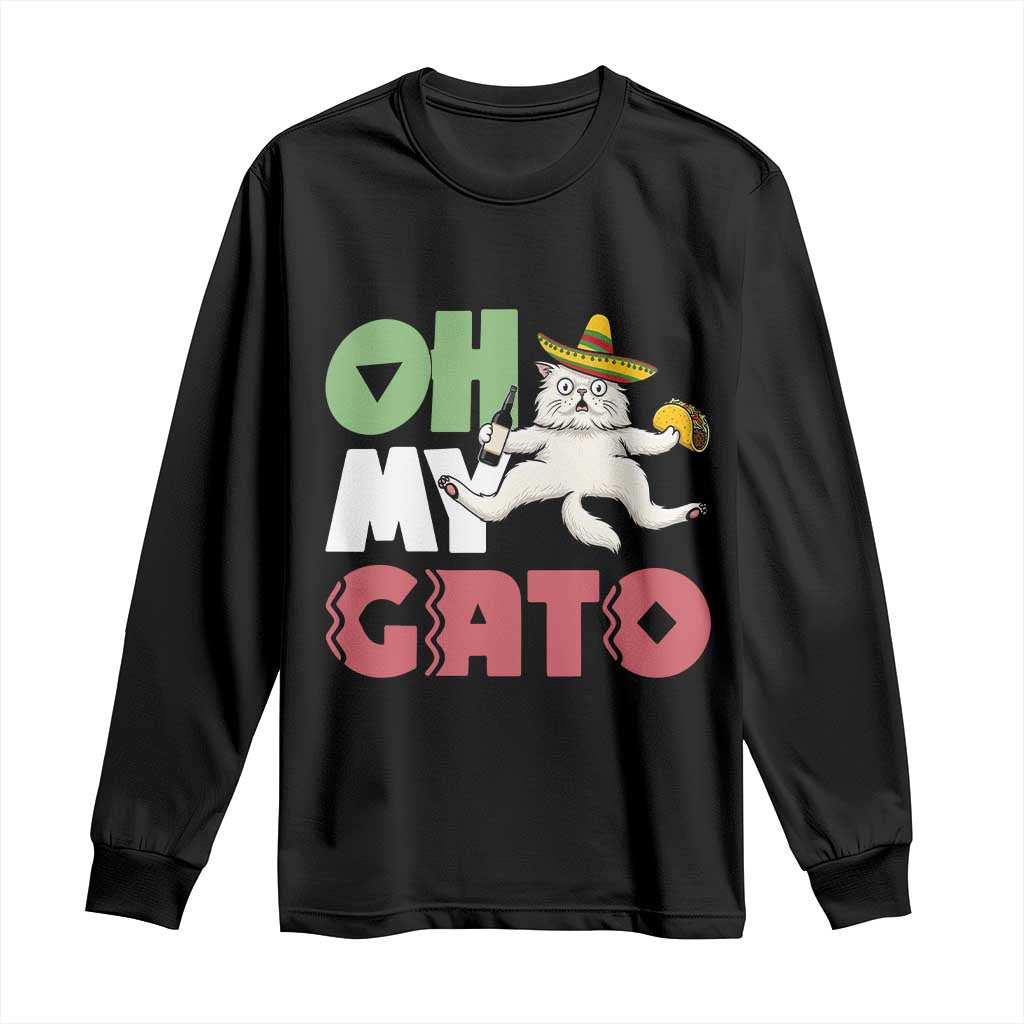 Funny Cinco De Mayo Drunk Cat Long Sleeve Shirt Oh My Gato