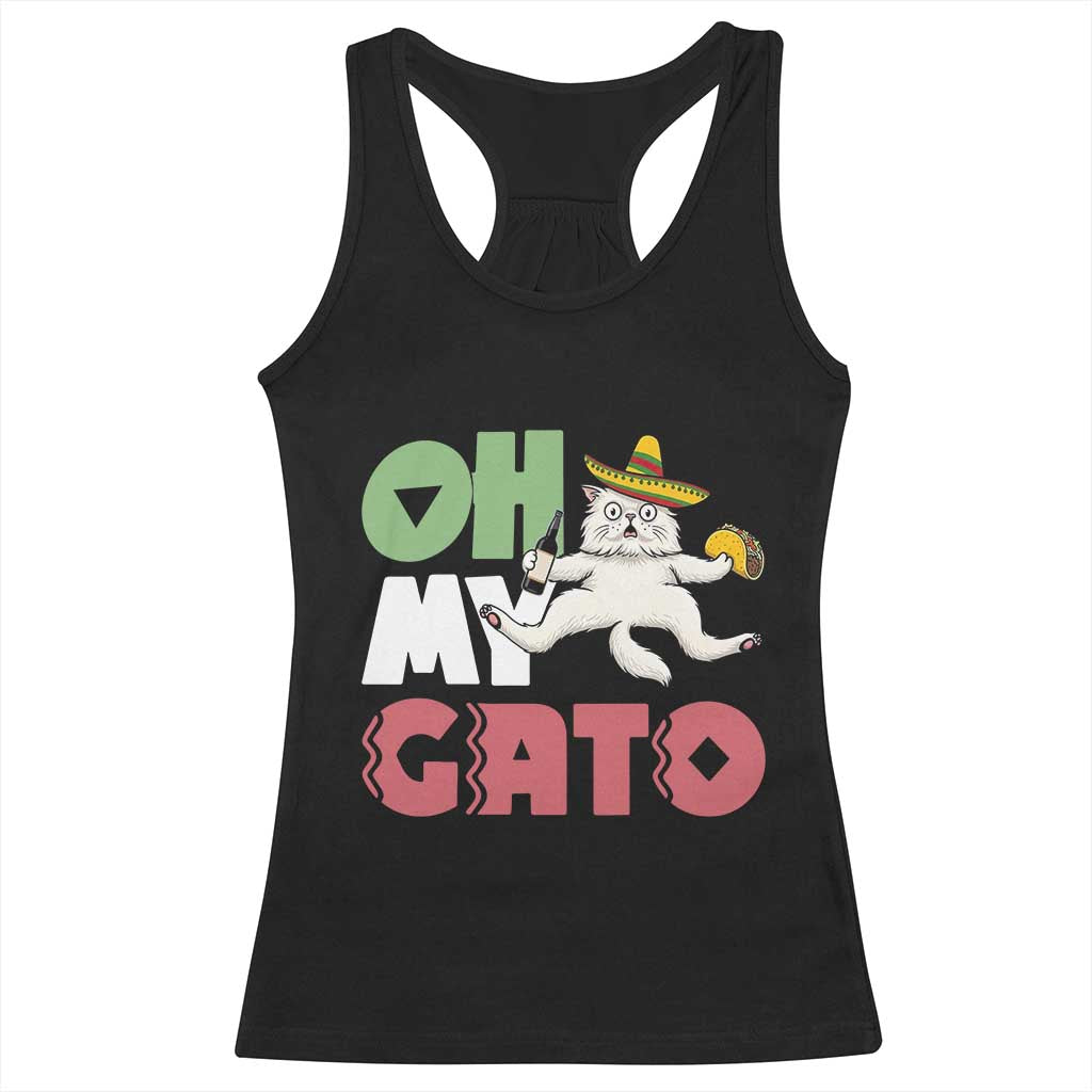 Funny Cinco De Mayo Drunk Cat Racerback Tank Top Oh My Gato
