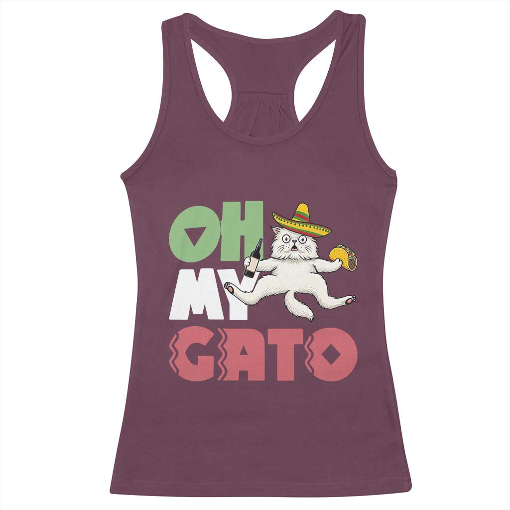 Funny Cinco De Mayo Drunk Cat Racerback Tank Top Oh My Gato