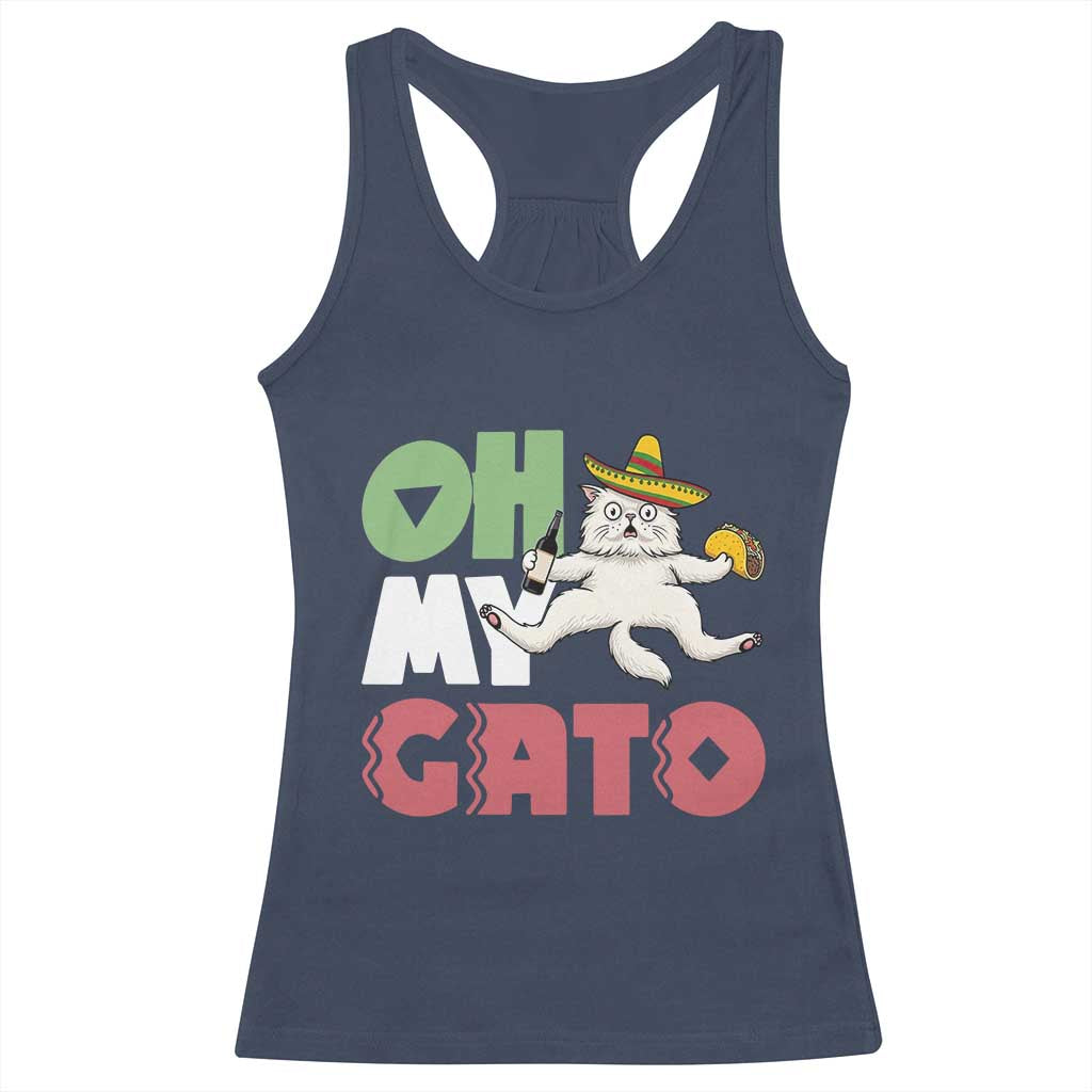 Funny Cinco De Mayo Drunk Cat Racerback Tank Top Oh My Gato