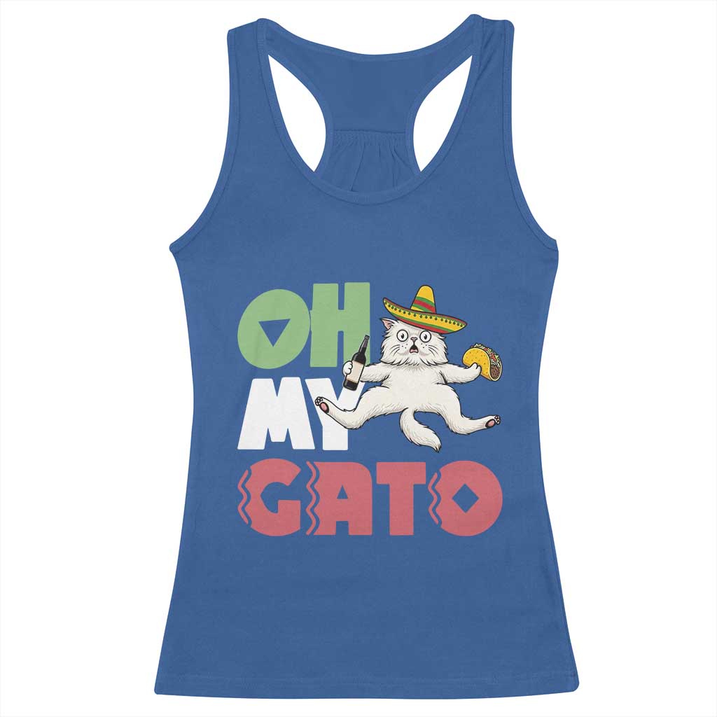 Funny Cinco De Mayo Drunk Cat Racerback Tank Top Oh My Gato