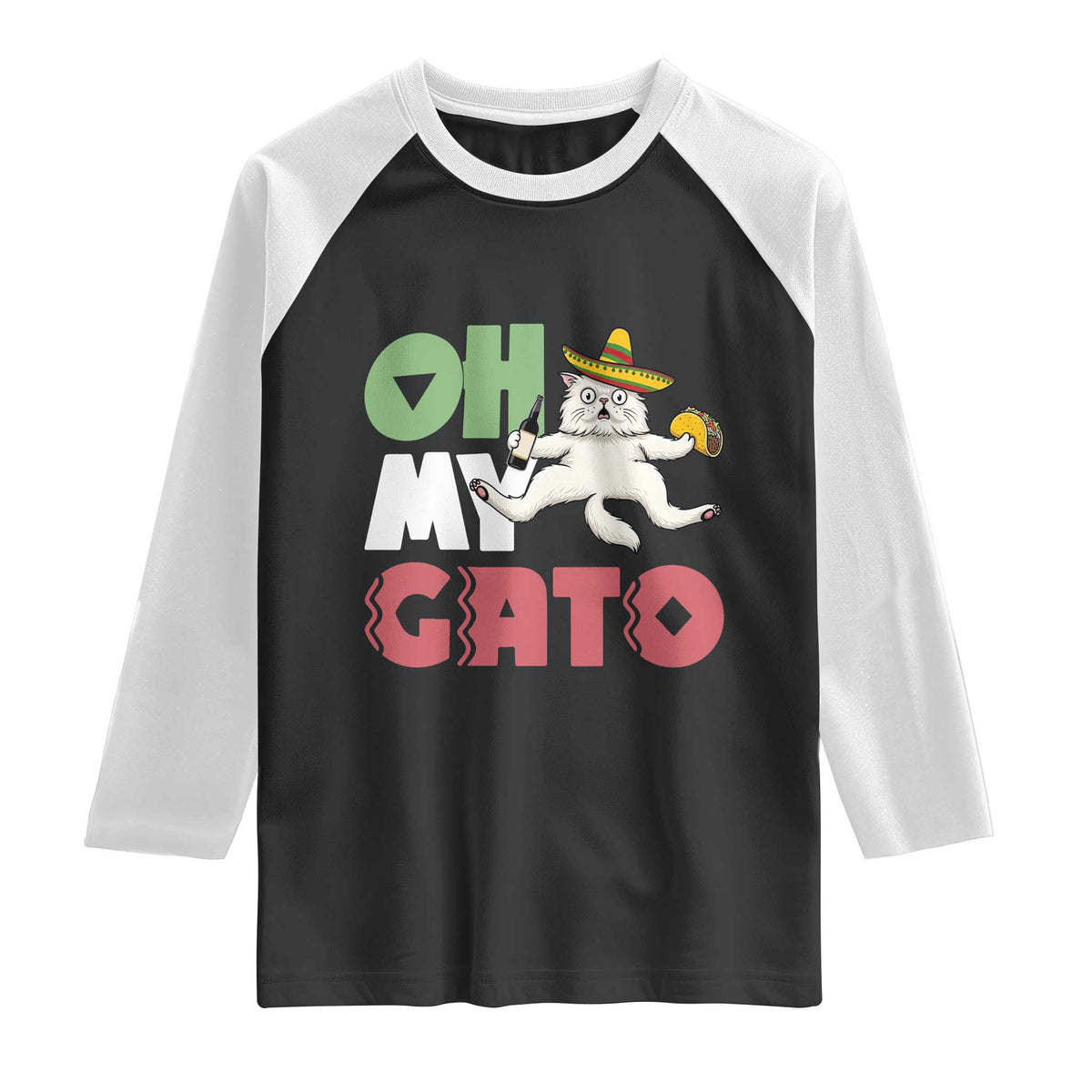 Funny Cinco De Mayo Drunk Cat Raglan Shirt Oh My Gato