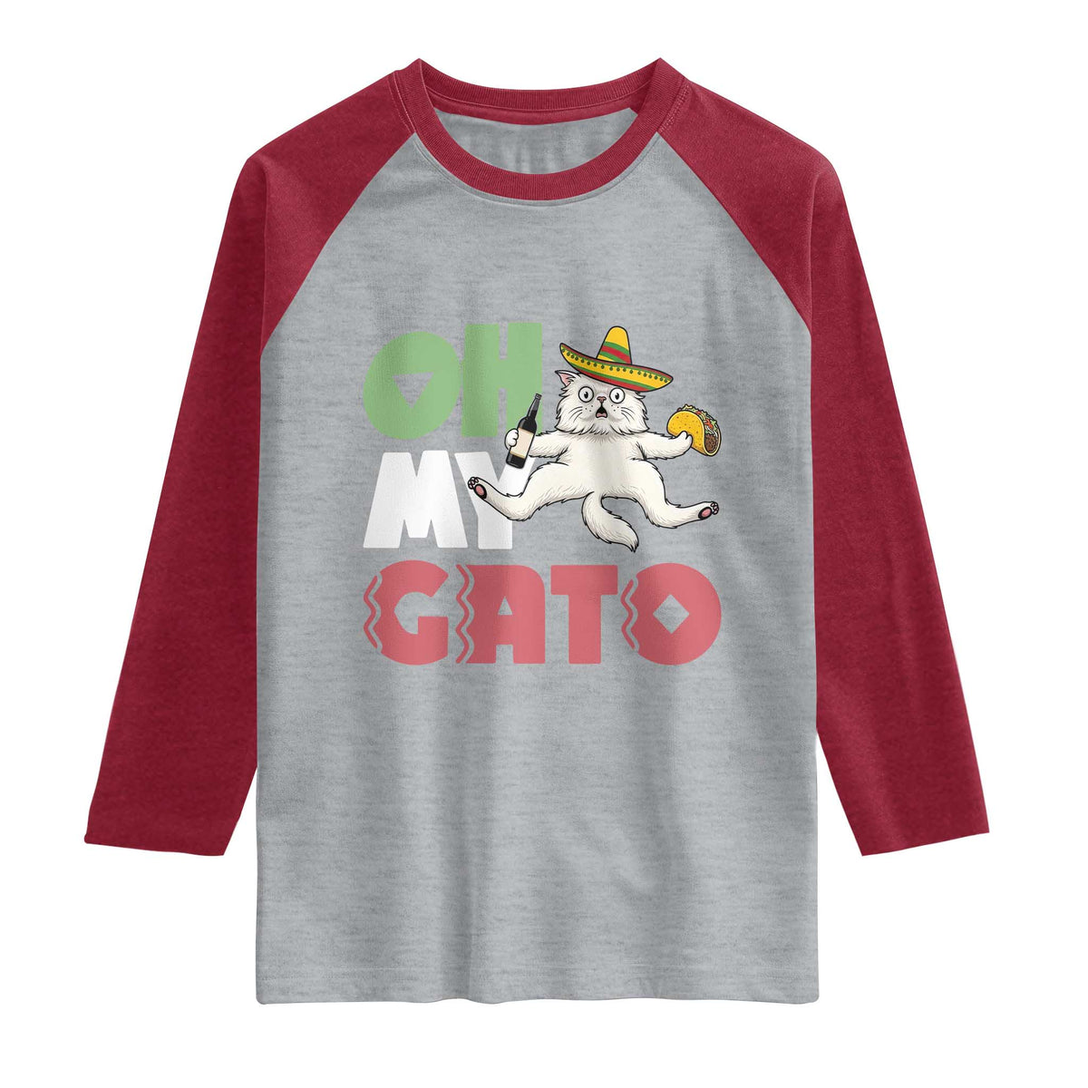 Funny Cinco De Mayo Drunk Cat Raglan Shirt Oh My Gato