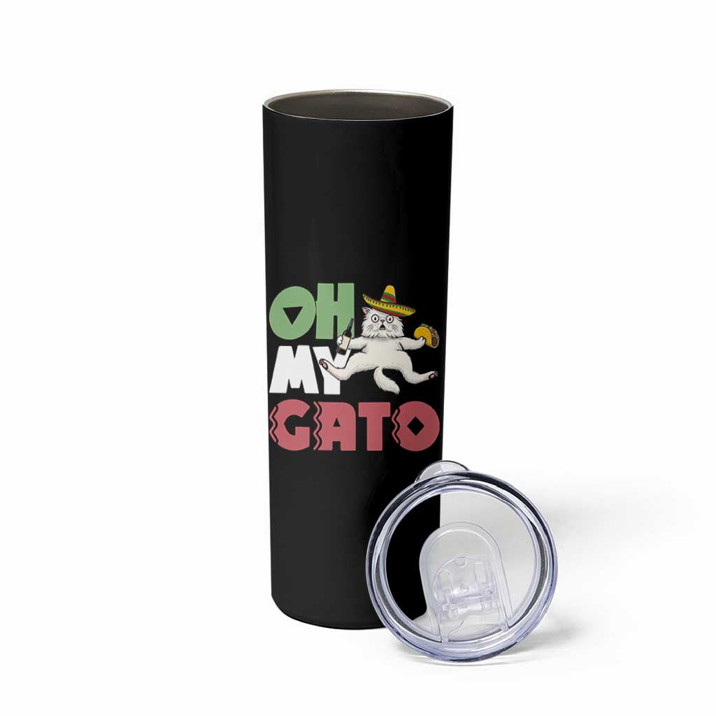 Funny Cinco De Mayo Drunk Cat Skinny Tumbler Oh My Gato
