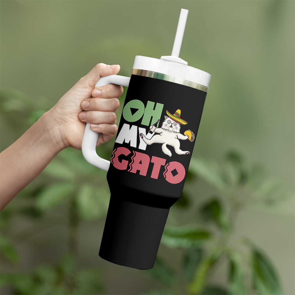 Funny Cinco De Mayo Drunk Cat Tumbler With Handle Oh My Gato