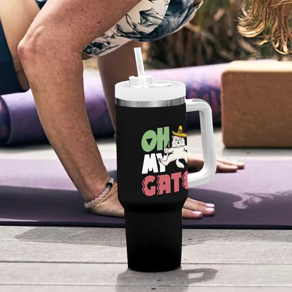 Funny Cinco De Mayo Drunk Cat Tumbler With Handle Oh My Gato