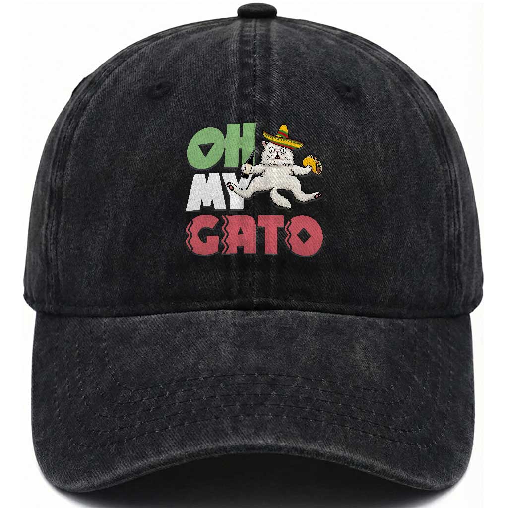 Funny Cinco De Mayo Drunk Cat Washed Cotton Baseball Cap Oh My Gato