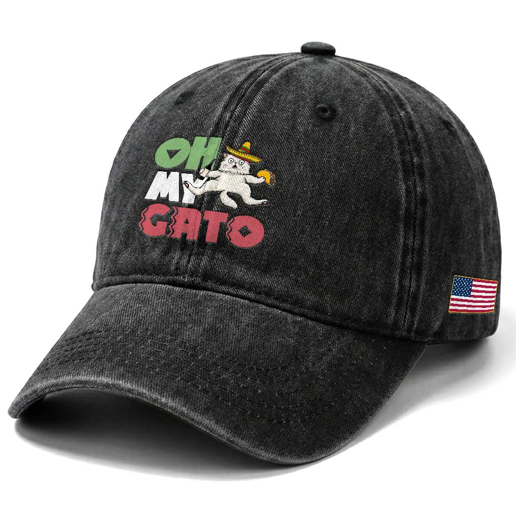 Funny Cinco De Mayo Drunk Cat Washed Cotton Baseball Cap Oh My Gato