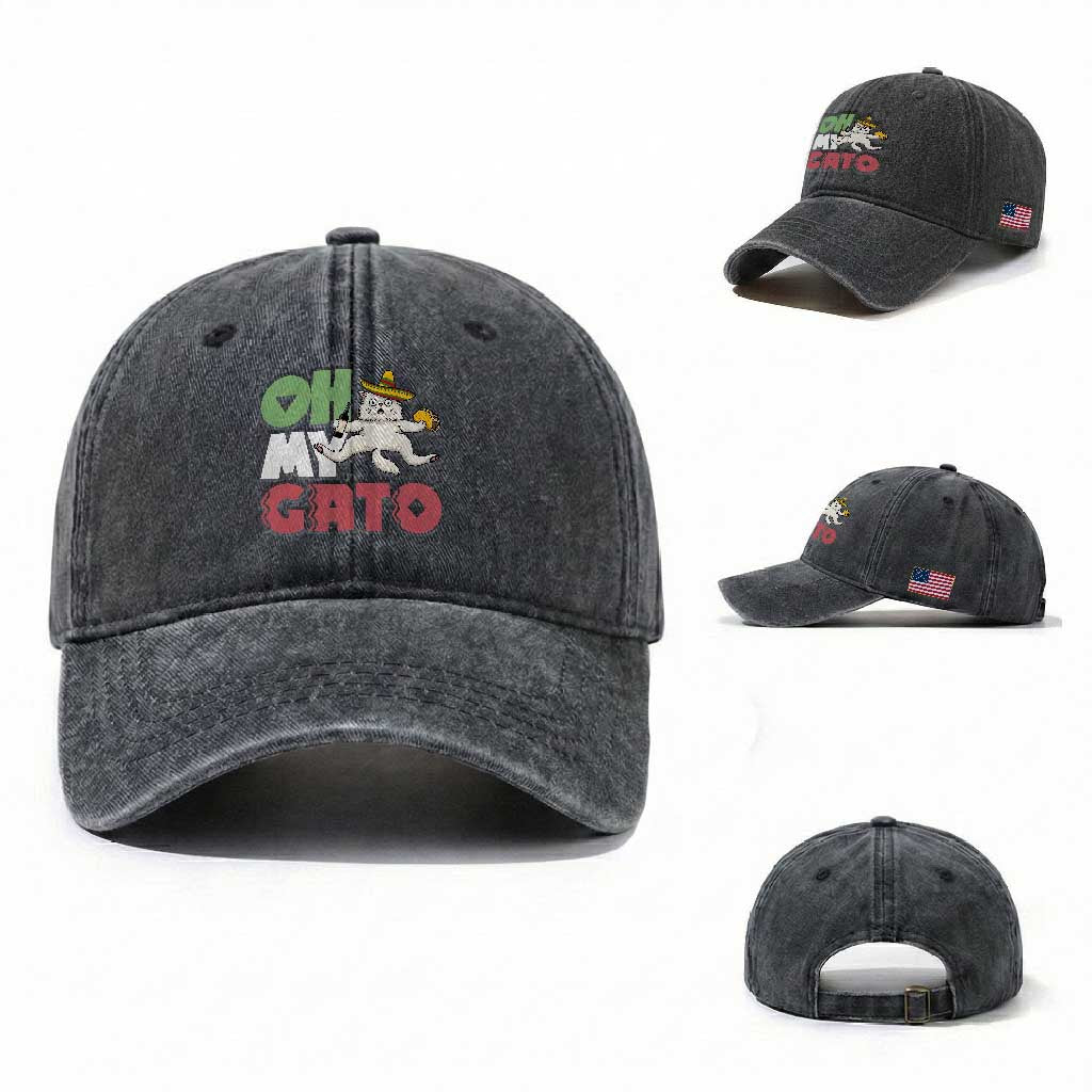 Funny Cinco De Mayo Drunk Cat Washed Cotton Baseball Cap Oh My Gato