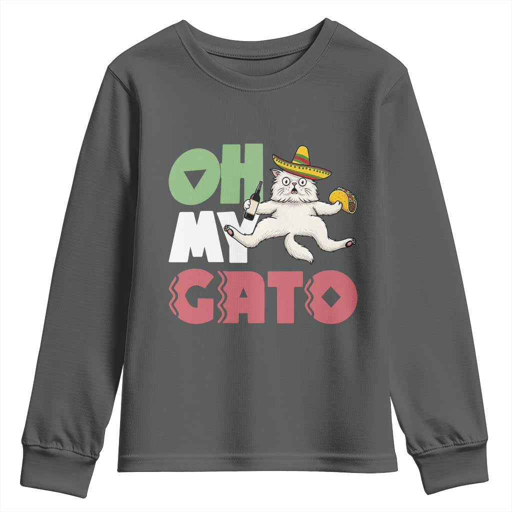 Funny Cinco De Mayo Drunk Cat Youth Sweatshirt Oh My Gato