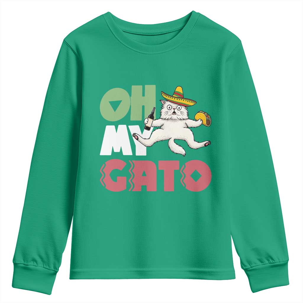 Funny Cinco De Mayo Drunk Cat Youth Sweatshirt Oh My Gato