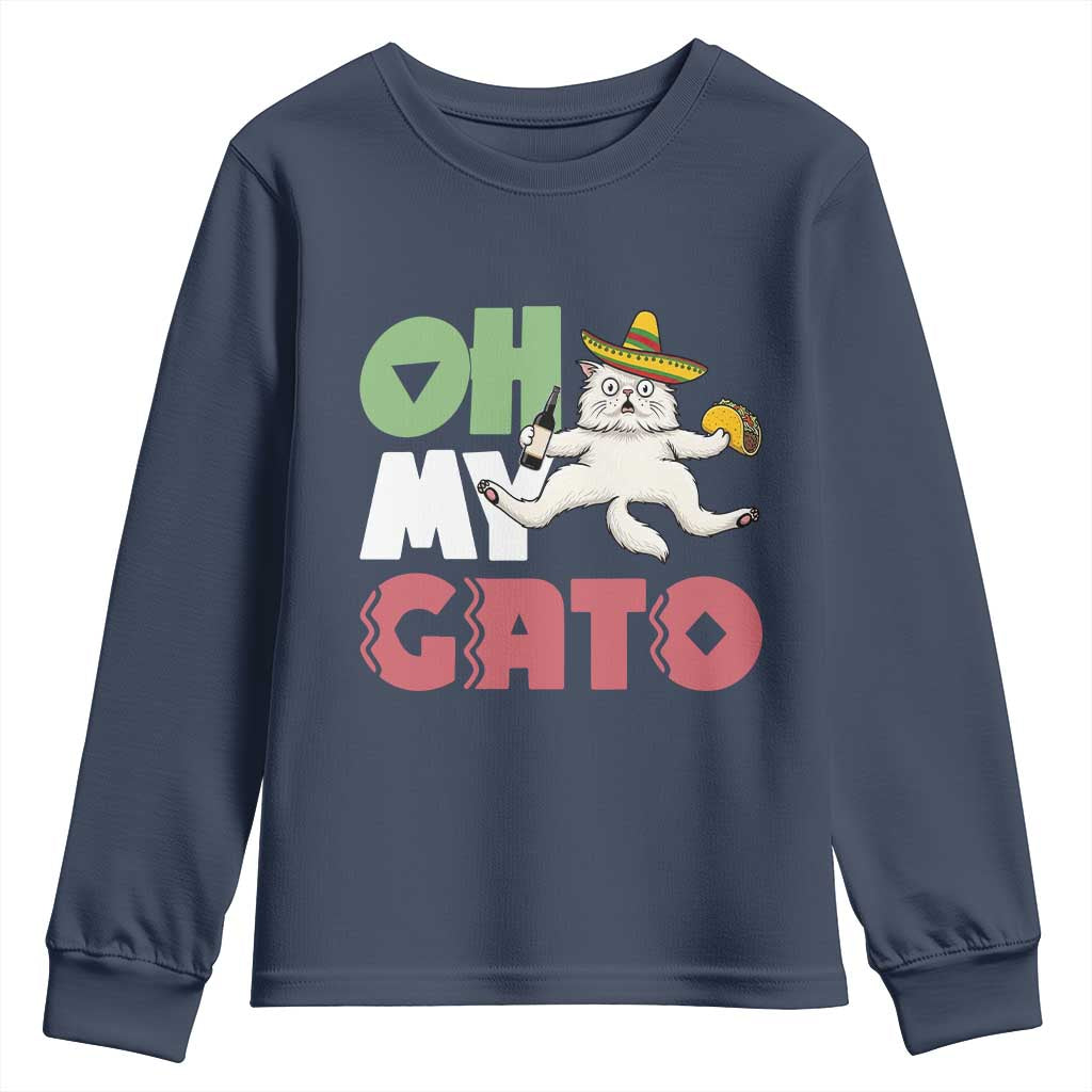 Funny Cinco De Mayo Drunk Cat Youth Sweatshirt Oh My Gato