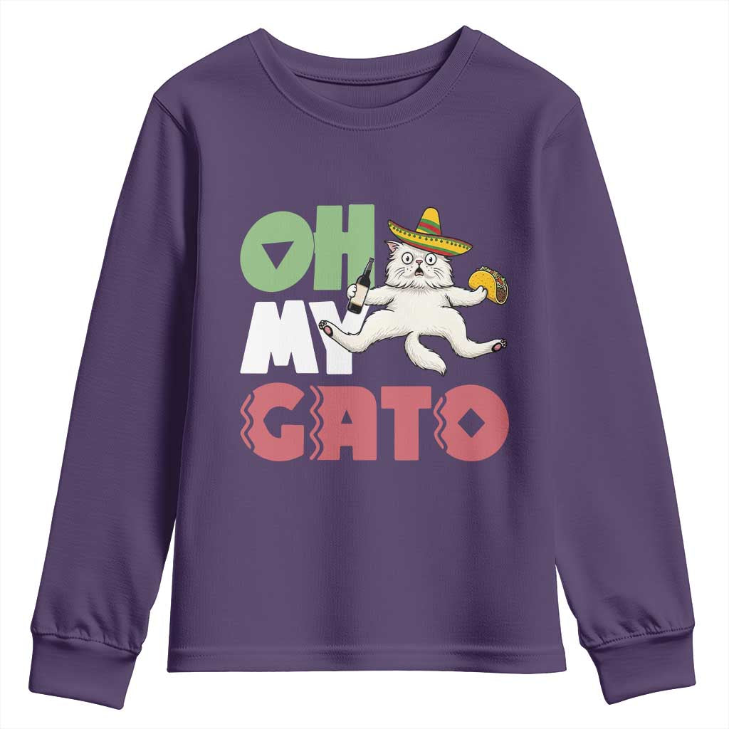 Funny Cinco De Mayo Drunk Cat Youth Sweatshirt Oh My Gato