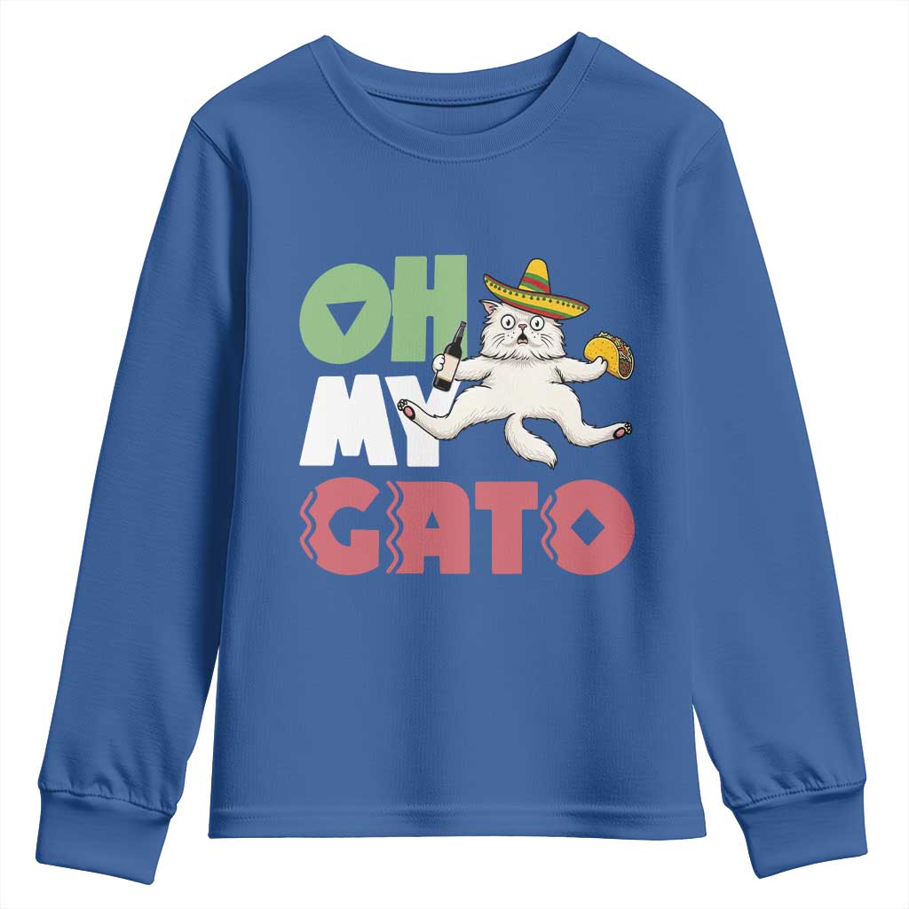 Funny Cinco De Mayo Drunk Cat Youth Sweatshirt Oh My Gato