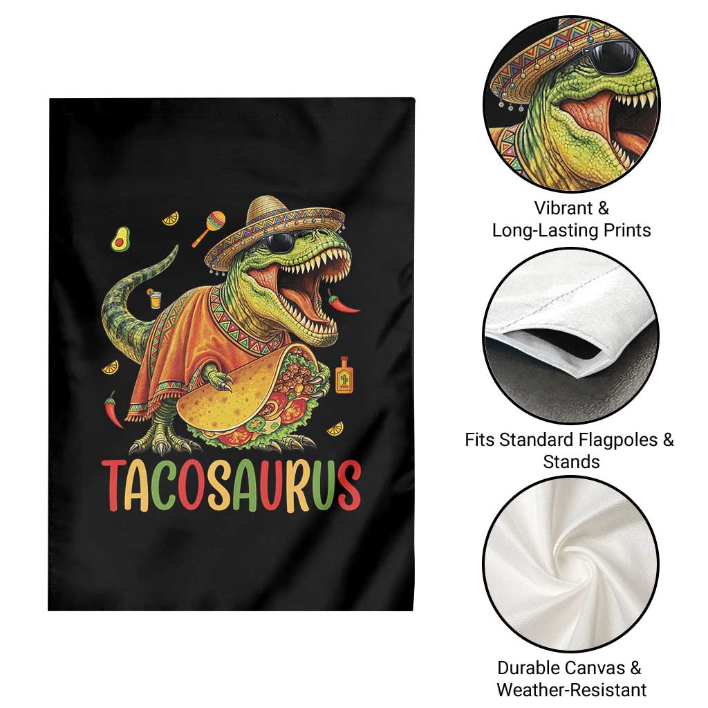 Cinco De Mayo Tacosaurus Garden Flag Funny Dinosaur Taco Lover Gift