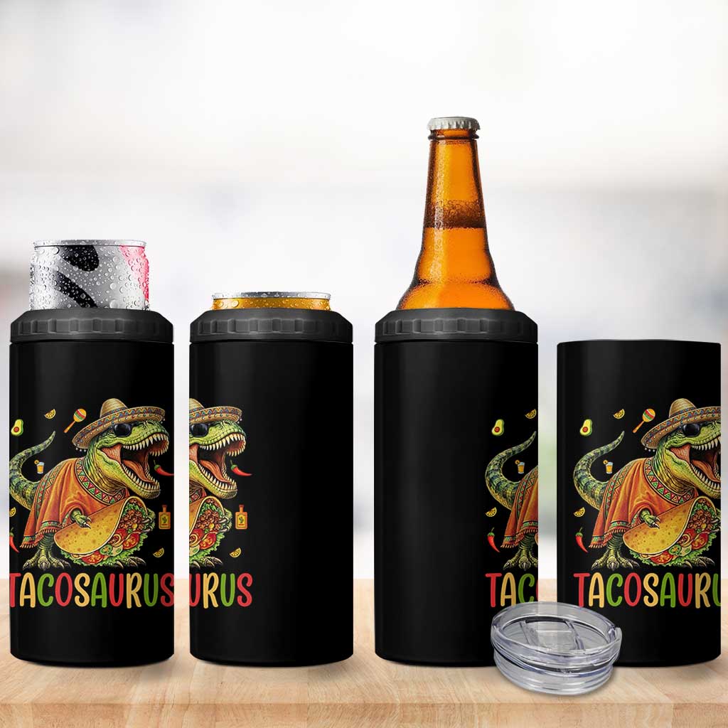 Cinco De Mayo Tacosaurus 4 in 1 Can Cooler Tumbler Funny Dinosaur Taco Lover Gift