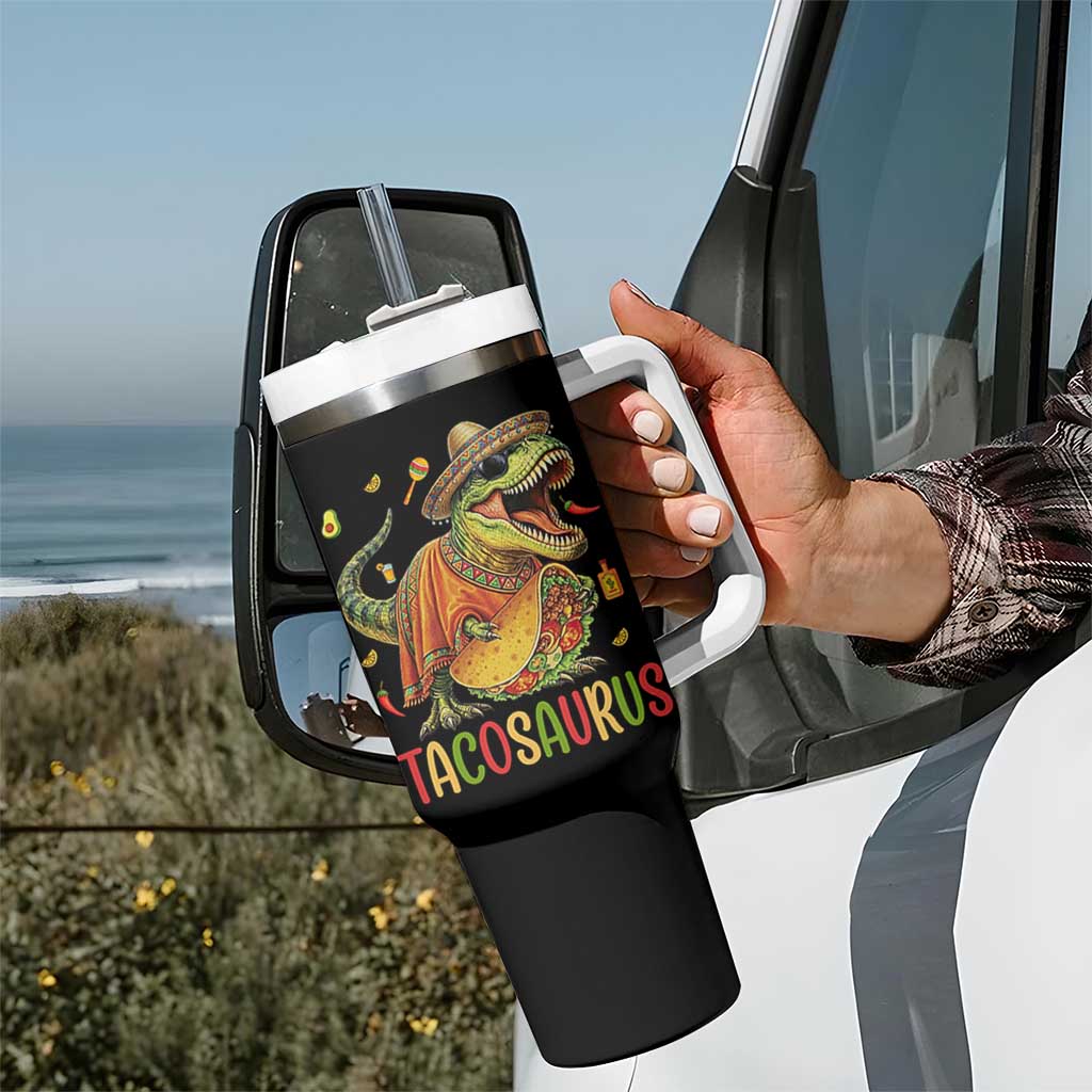 Cinco De Mayo Tacosaurus Tumbler With Handle Funny Dinosaur Taco Lover Gift