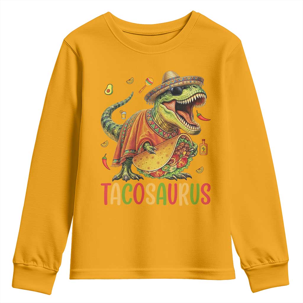Cinco De Mayo Tacosaurus Youth Sweatshirt Funny Dinosaur Taco Lover Gift