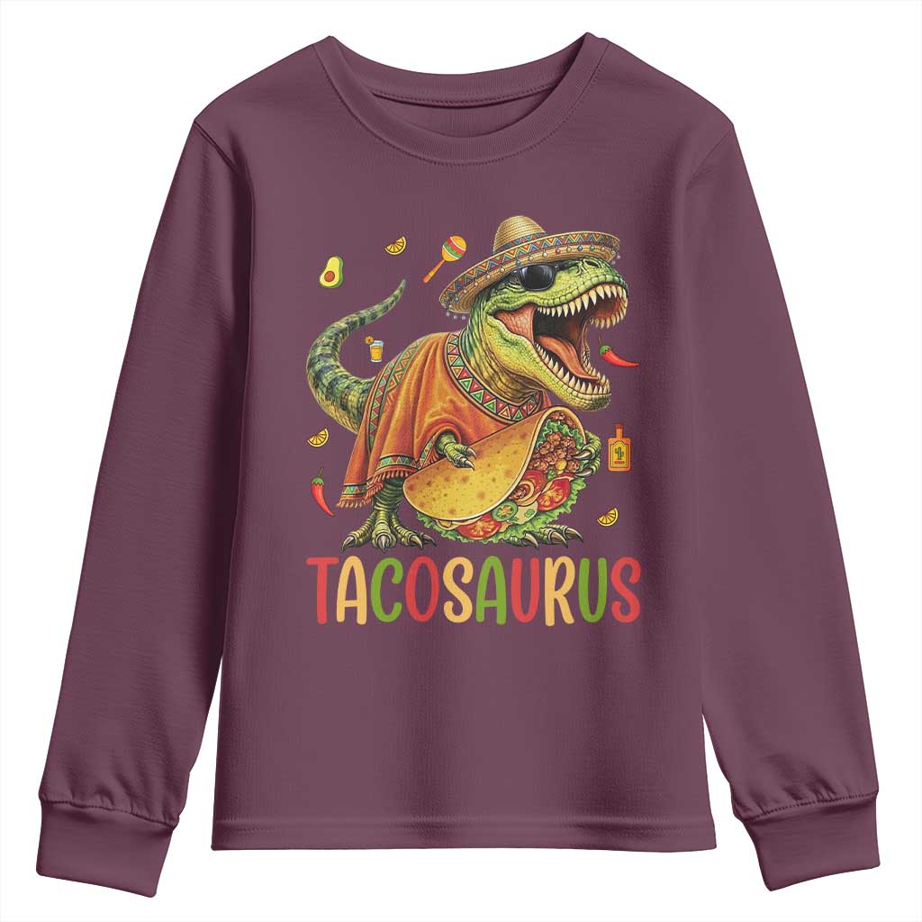 Cinco De Mayo Tacosaurus Youth Sweatshirt Funny Dinosaur Taco Lover Gift