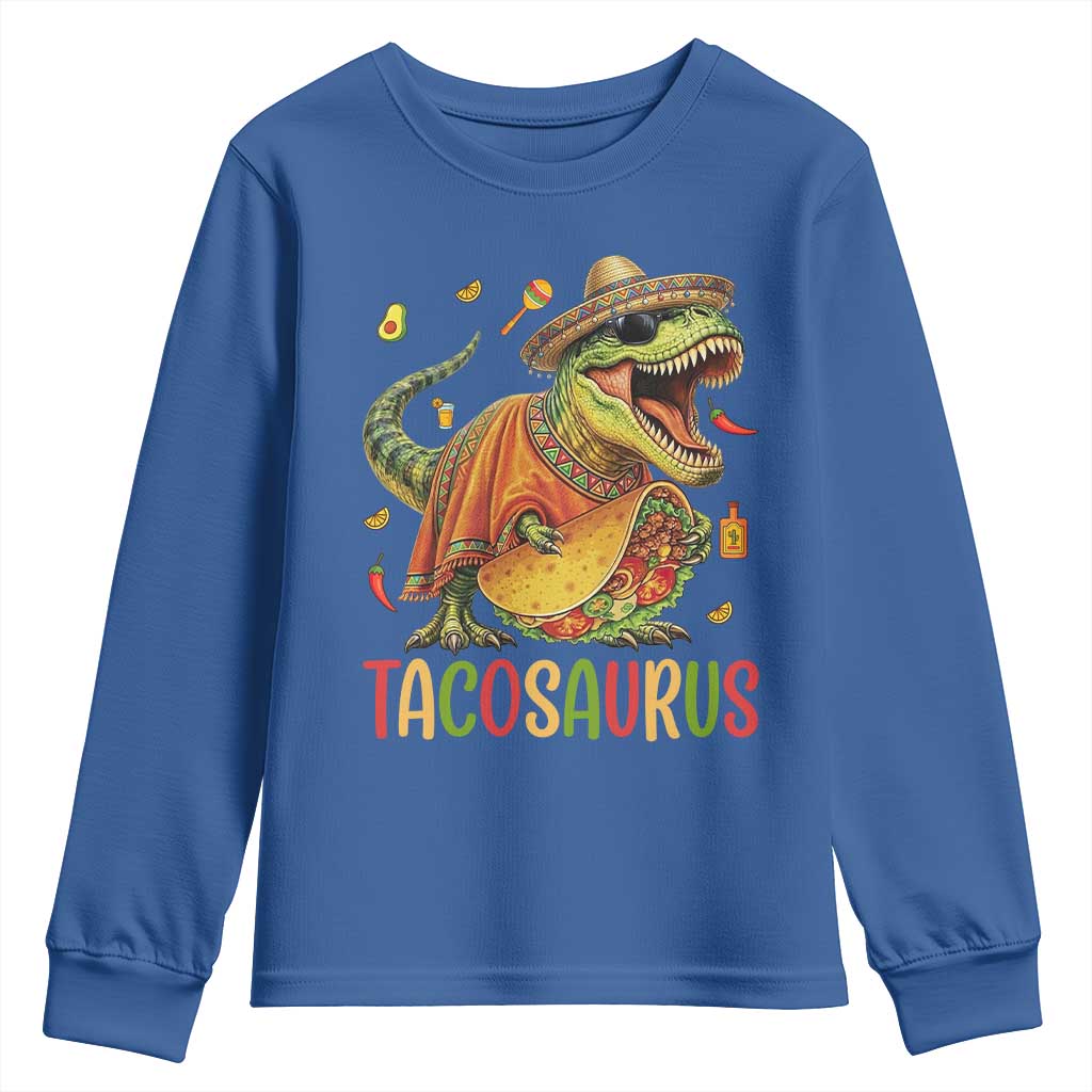 Cinco De Mayo Tacosaurus Youth Sweatshirt Funny Dinosaur Taco Lover Gift