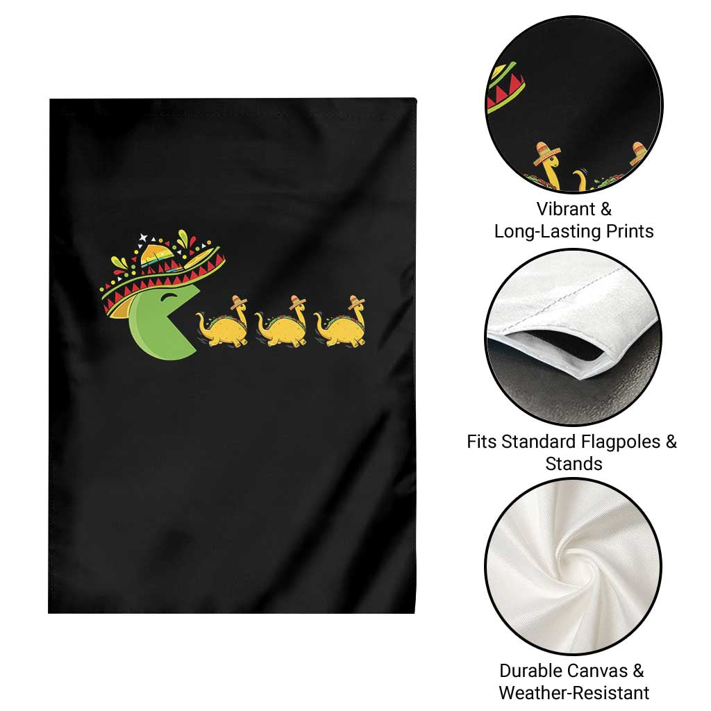 Funny Retro Game Tacosaurus Garden Flag Cinco De Mayo Taco Lover Gift