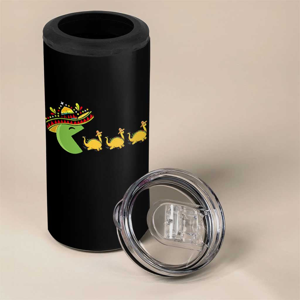 Funny Retro Game Tacosaurus 4 in 1 Can Cooler Tumbler Cinco De Mayo Taco Lover Gift