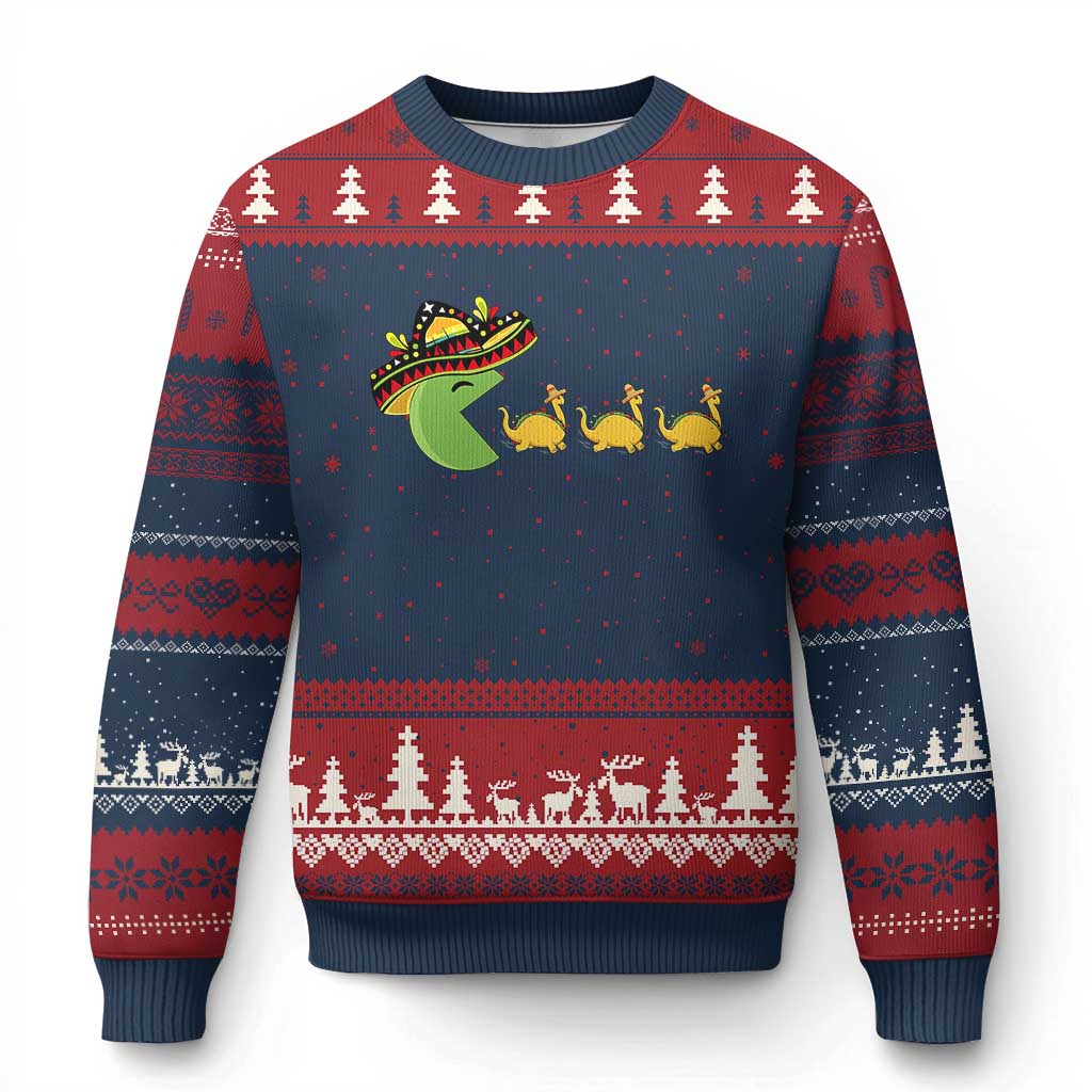 Funny Retro Game Tacosaurus Ugly Christmas Sweater Cinco De Mayo Taco Lover Gift