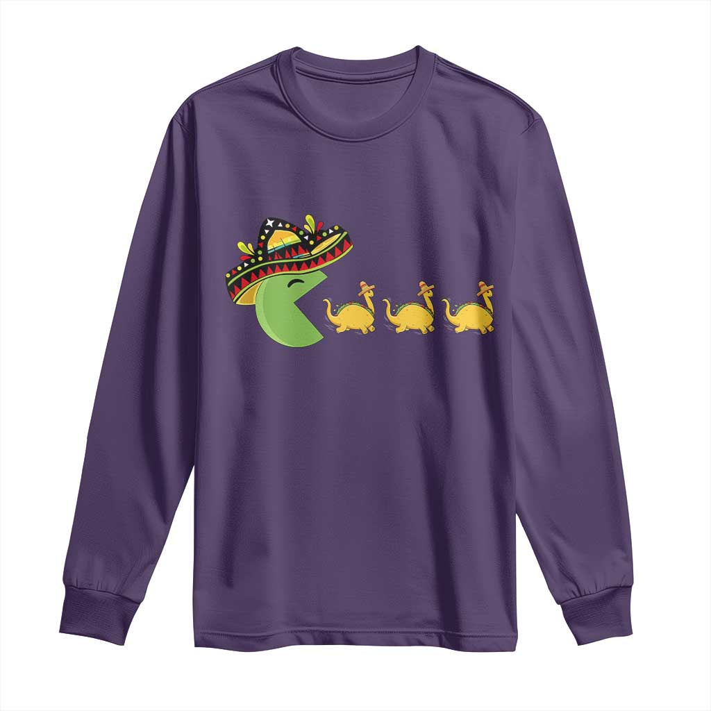 Funny Retro Game Tacosaurus Long Sleeve Shirt Cinco De Mayo Taco Lover Gift