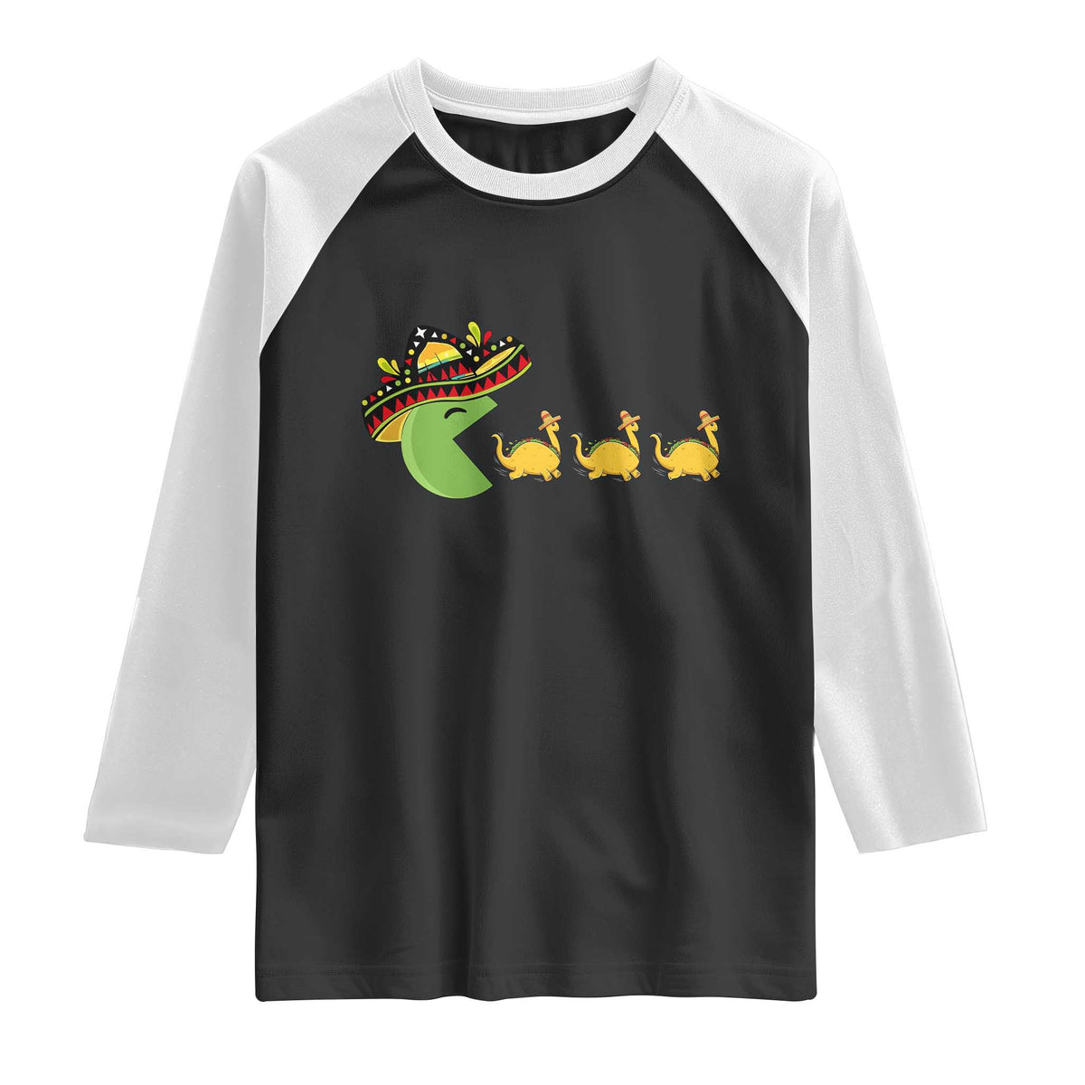Funny Retro Game Tacosaurus Raglan Shirt Cinco De Mayo Taco Lover Gift