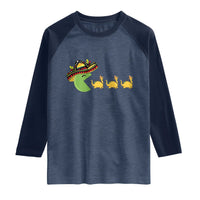 Funny Retro Game Tacosaurus Raglan Shirt Cinco De Mayo Taco Lover Gift