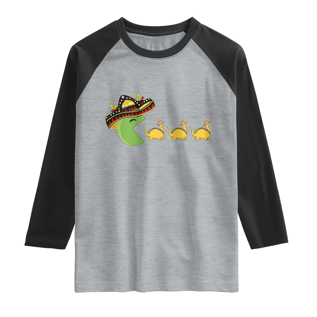 Funny Retro Game Tacosaurus Raglan Shirt Cinco De Mayo Taco Lover Gift