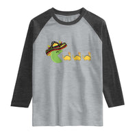 Funny Retro Game Tacosaurus Raglan Shirt Cinco De Mayo Taco Lover Gift