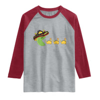 Funny Retro Game Tacosaurus Raglan Shirt Cinco De Mayo Taco Lover Gift