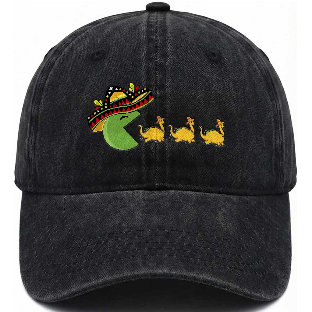 Funny Retro Game Tacosaurus Washed Cotton Baseball Cap Cinco De Mayo Taco Lover Gift
