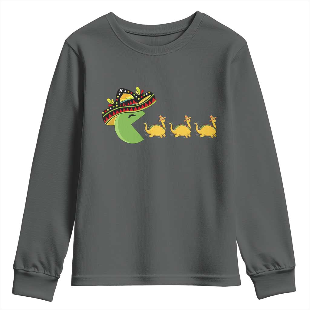 Funny Retro Game Tacosaurus Youth Sweatshirt Cinco De Mayo Taco Lover Gift