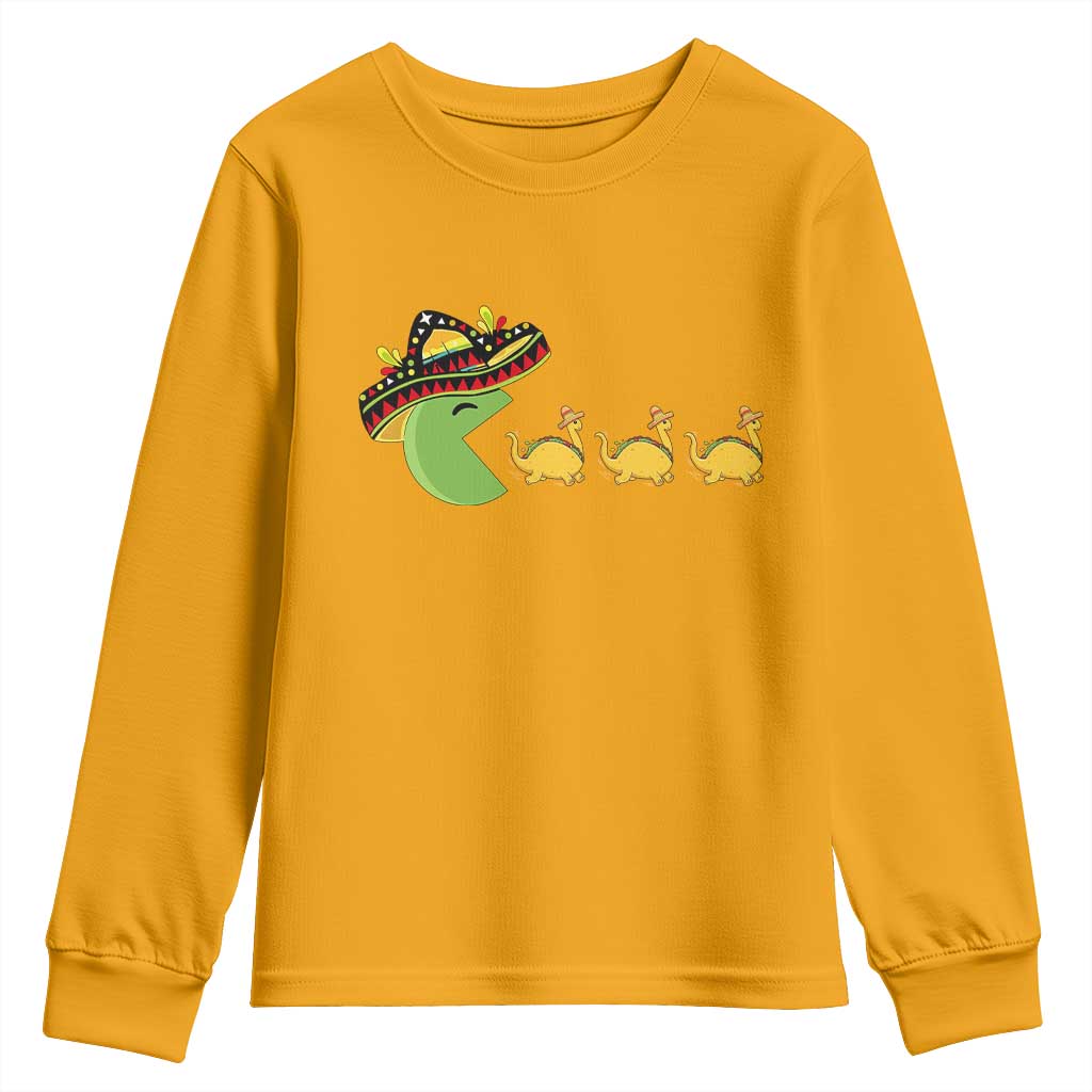 Funny Retro Game Tacosaurus Youth Sweatshirt Cinco De Mayo Taco Lover Gift
