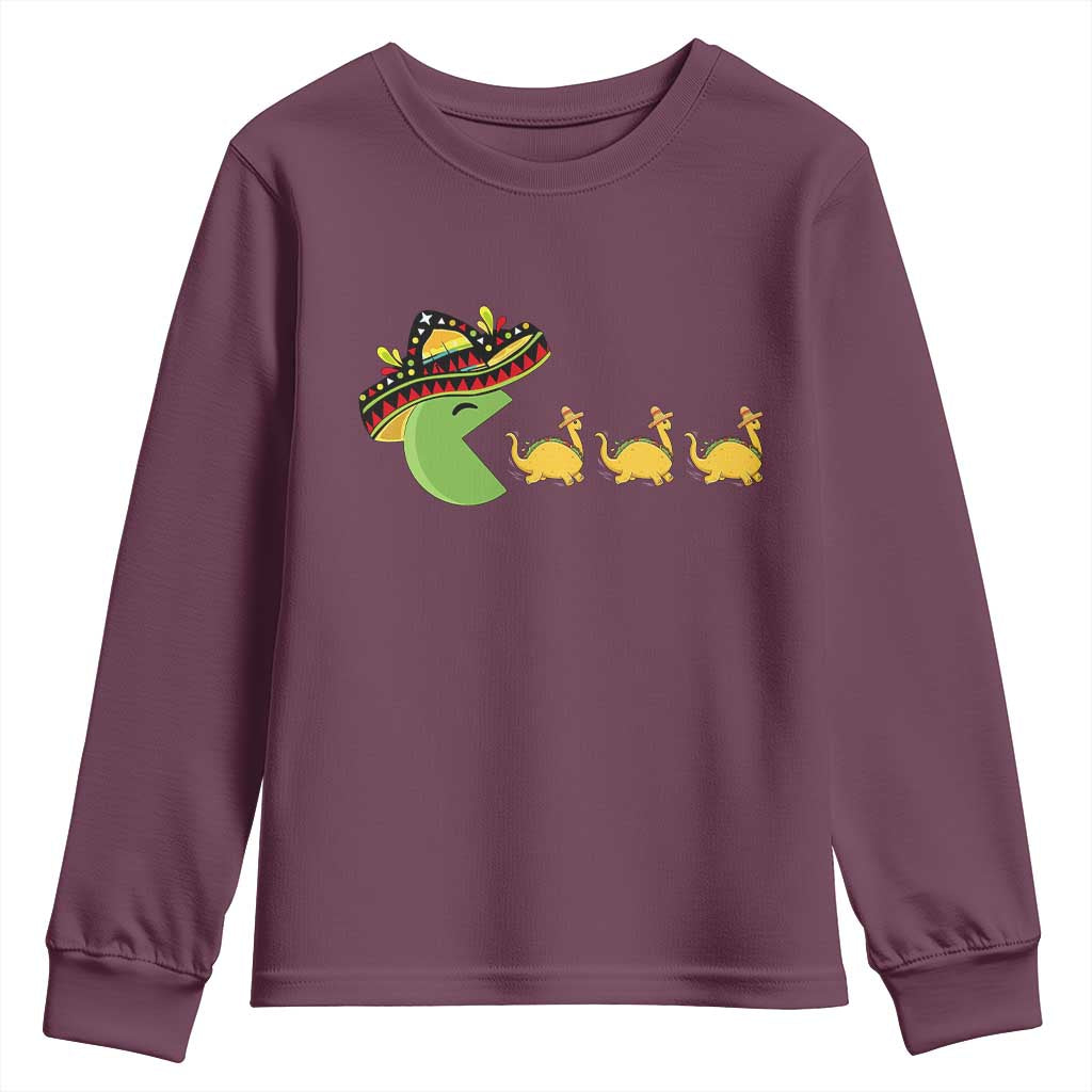 Funny Retro Game Tacosaurus Youth Sweatshirt Cinco De Mayo Taco Lover Gift