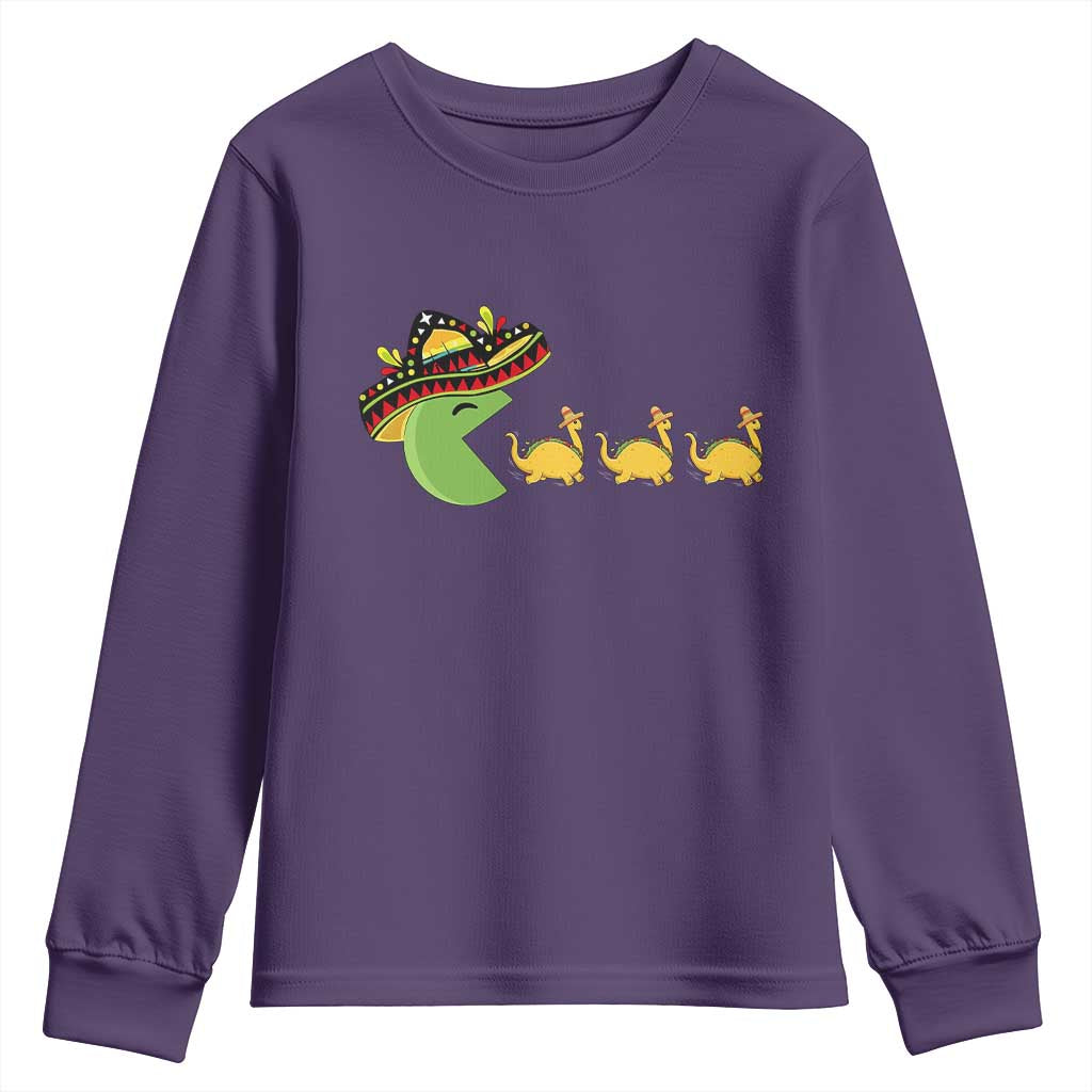 Funny Retro Game Tacosaurus Youth Sweatshirt Cinco De Mayo Taco Lover Gift