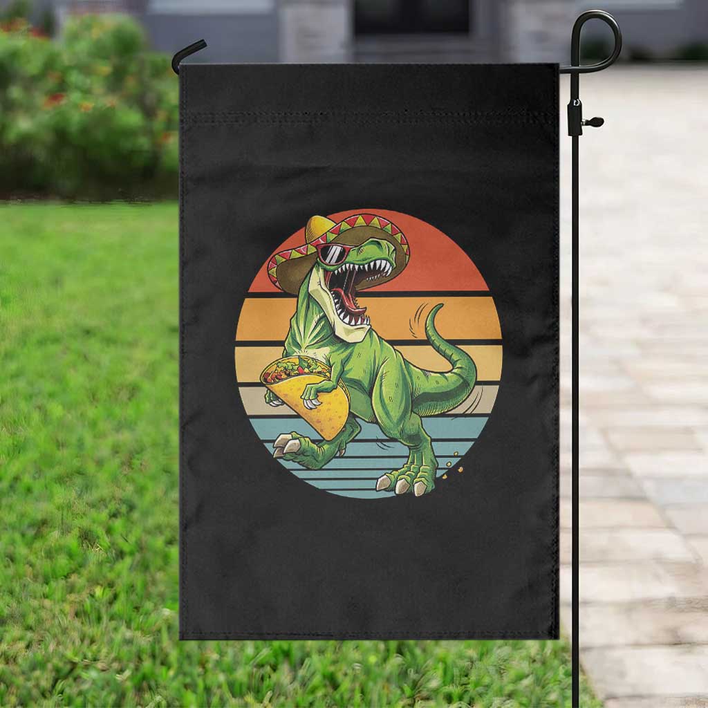Vintage Dinosaur Taco Lover Garden Flag Cinco De Mayo Gift