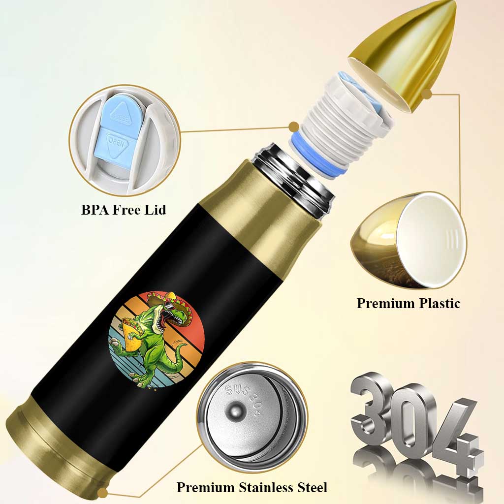 Vintage Dinosaur Taco Lover Bullet Tumbler Cinco De Mayo Gift