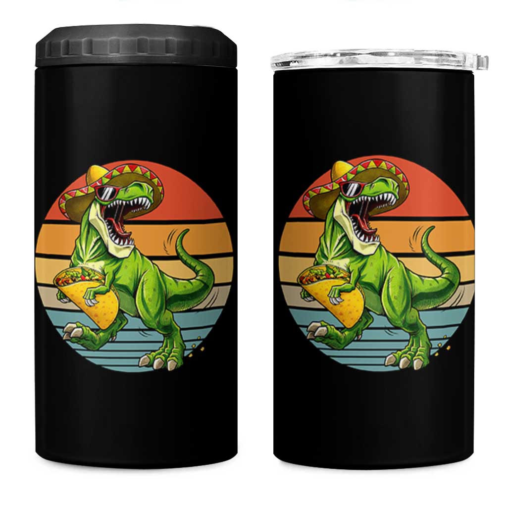 Vintage Dinosaur Taco Lover 4 in 1 Can Cooler Tumbler Cinco De Mayo Gift