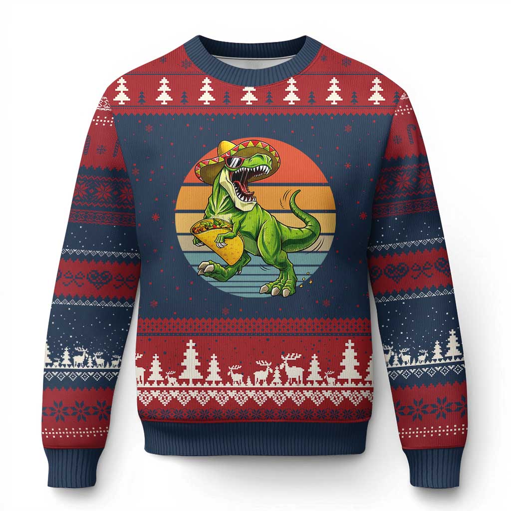 Vintage Dinosaur Taco Lover Ugly Christmas Sweater Cinco De Mayo Gift