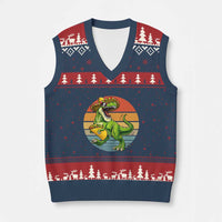 Vintage Dinosaur Taco Lover V-Neck Knit Sweater Vest Cinco De Mayo Gift