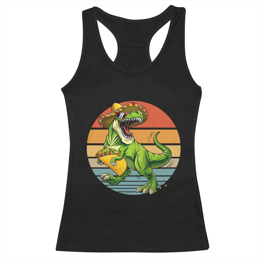 Vintage Dinosaur Taco Lover Racerback Tank Top Cinco De Mayo Gift