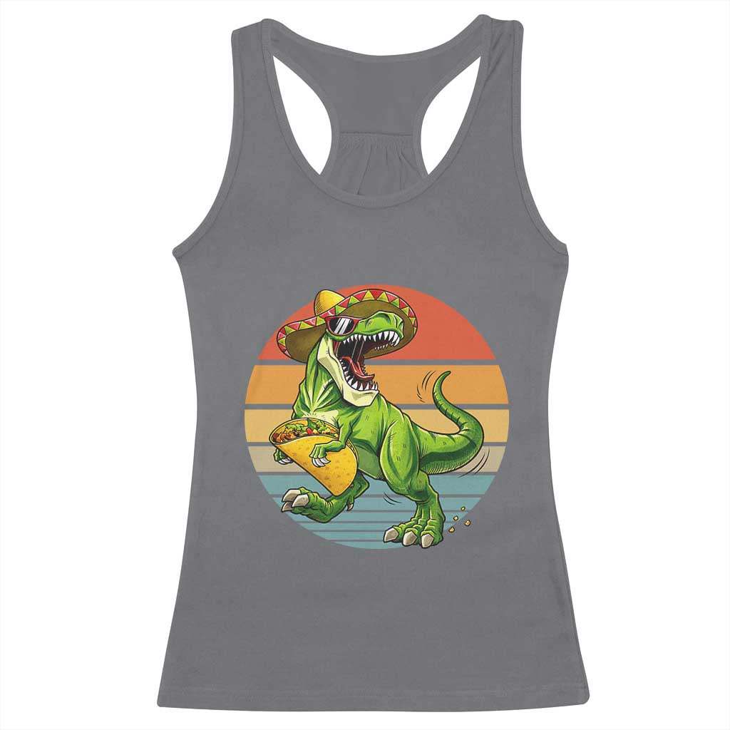 Vintage Dinosaur Taco Lover Racerback Tank Top Cinco De Mayo Gift
