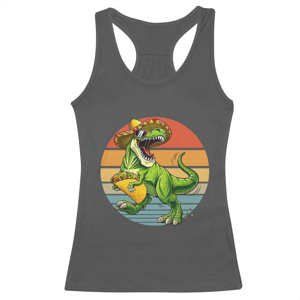 Vintage Dinosaur Taco Lover Racerback Tank Top Cinco De Mayo Gift