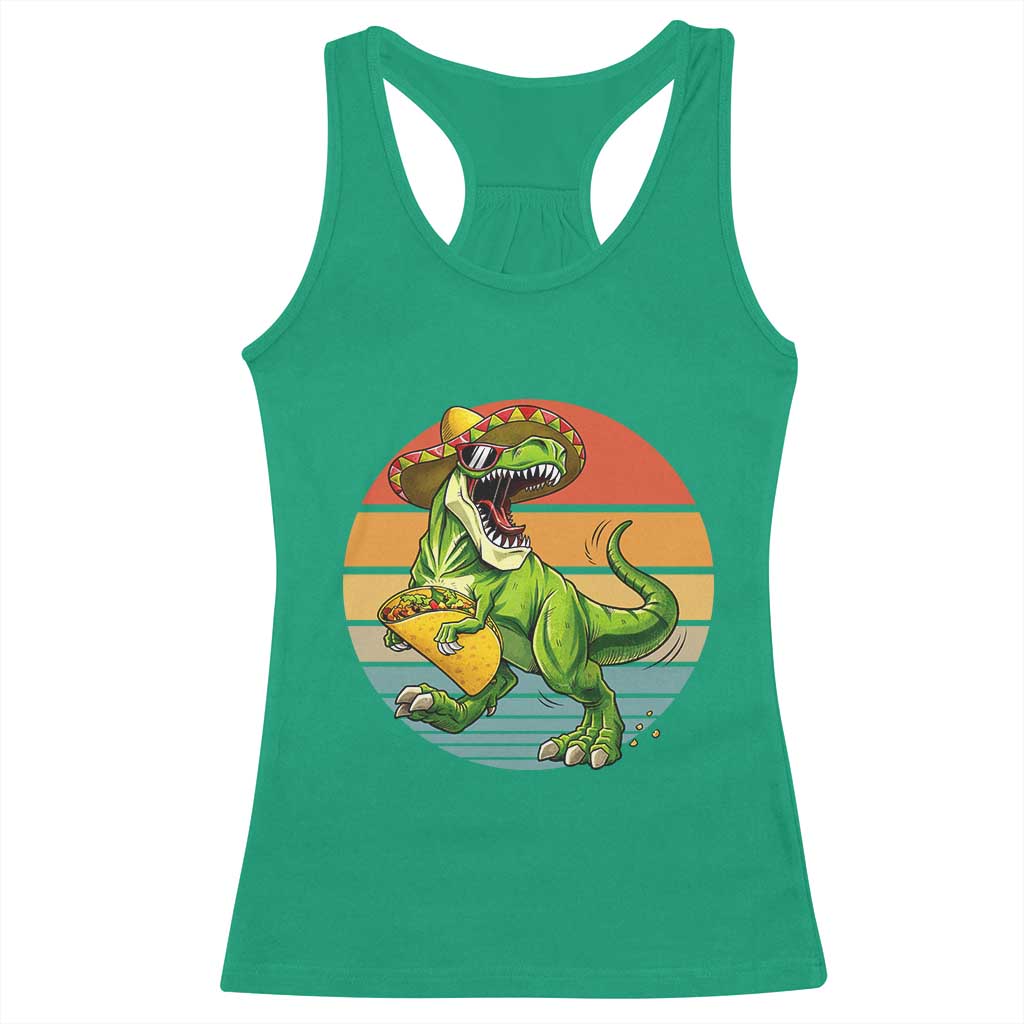 Vintage Dinosaur Taco Lover Racerback Tank Top Cinco De Mayo Gift