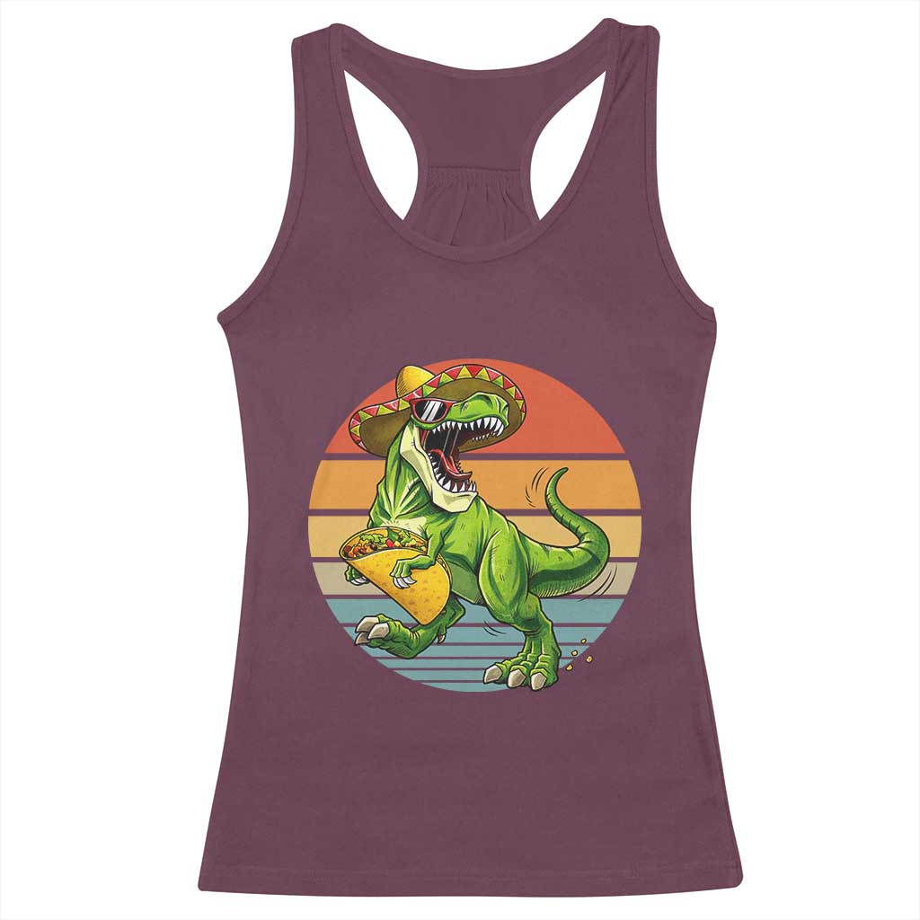 Vintage Dinosaur Taco Lover Racerback Tank Top Cinco De Mayo Gift